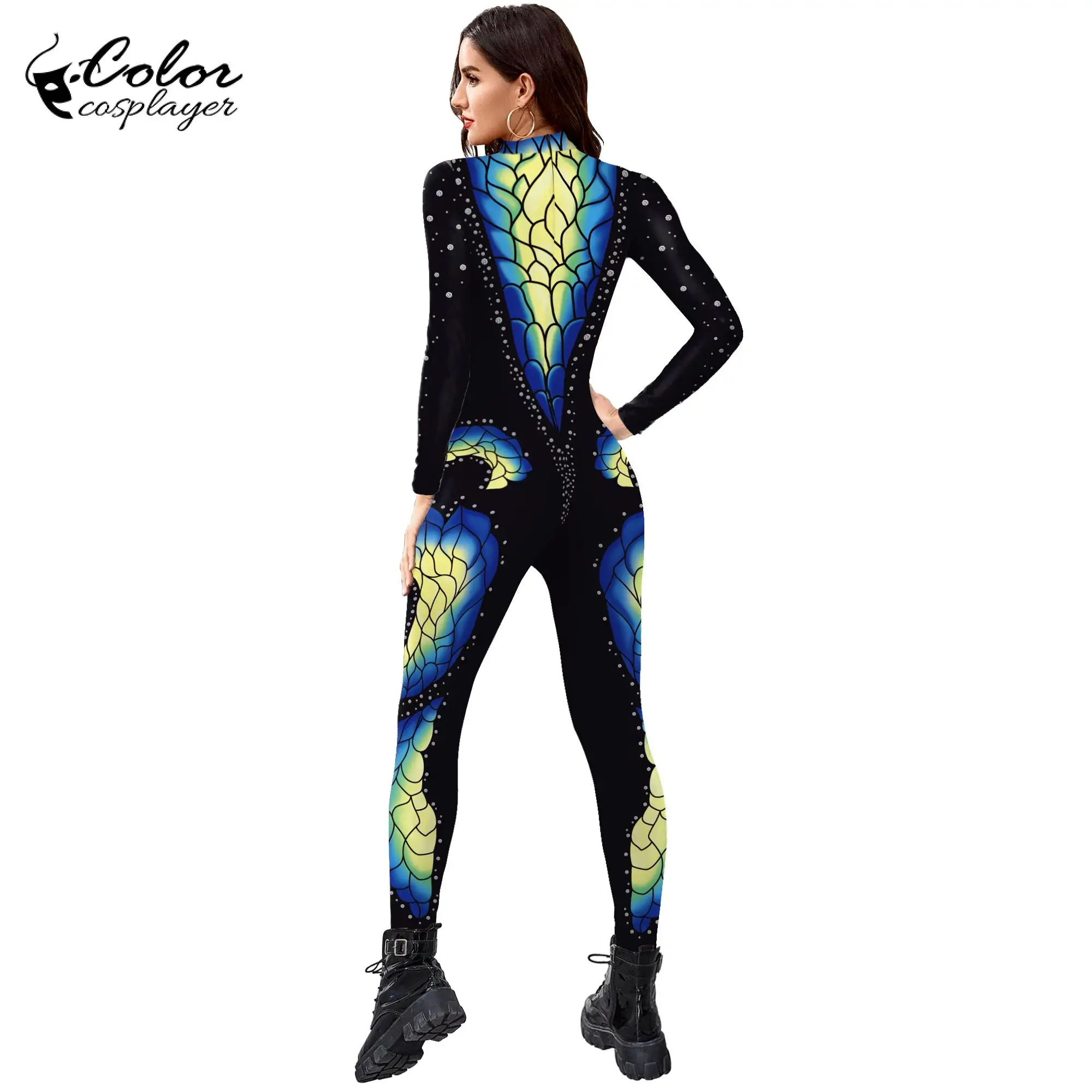 Cosplayer Butterfly Jumpsuit Halloween Cosplay Costume Animal Bodysuit Full Sleeve Party Slim Catsuit Women Zentai Suit