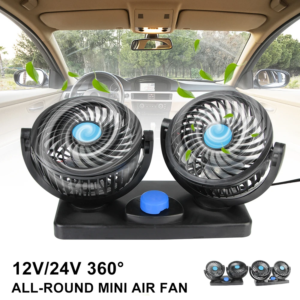 

360 Degree Rotating All-Round Low Noise Cooling Air Fan Adjustable Car Auto Air Cooling Dual Head Fan 12V/24V