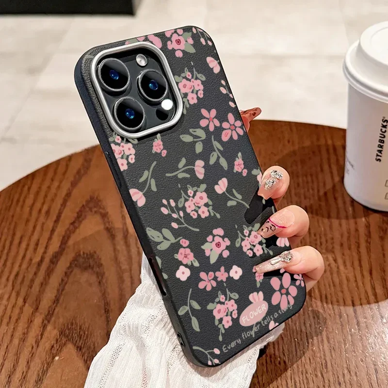 INS Green Leaf Pink Flower Pattern Phone Case Cover