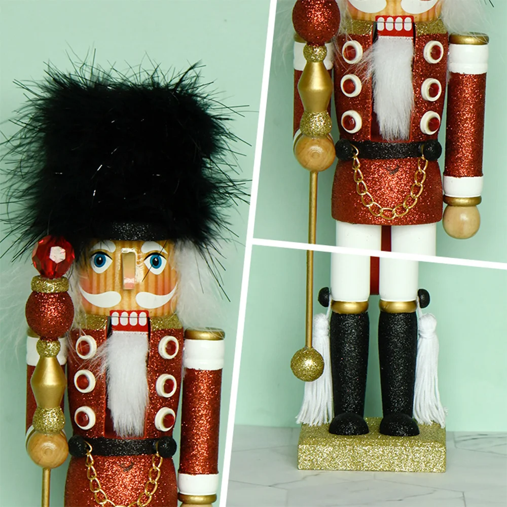 

1Pcs Wooden Nutcracker Doll Soldier Miniature Figurines Vintage 35CM Handcraft Puppet New Year Christmas Ornaments Home Decor