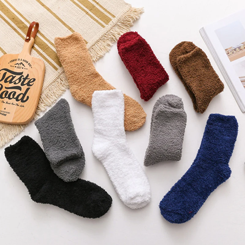 

Fluffy Coral Fleece Women's Socks Candy Color Warm Plush Socks for Women Winter Soft Indoor Floor Towel Socks New Year Gift