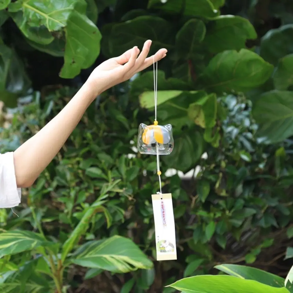 1pcs Transparent Glass Cat Pattern Wind Chime Creative Japanese Cat Pendant Home Garden Hanging Decor DIY Gift