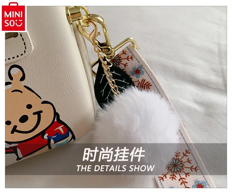 MINISO Disney Winnie Bear Fashion Crossbody Bag Student Cartoon Print Sweet Versatile Storage One Shoulder Small Square Bag