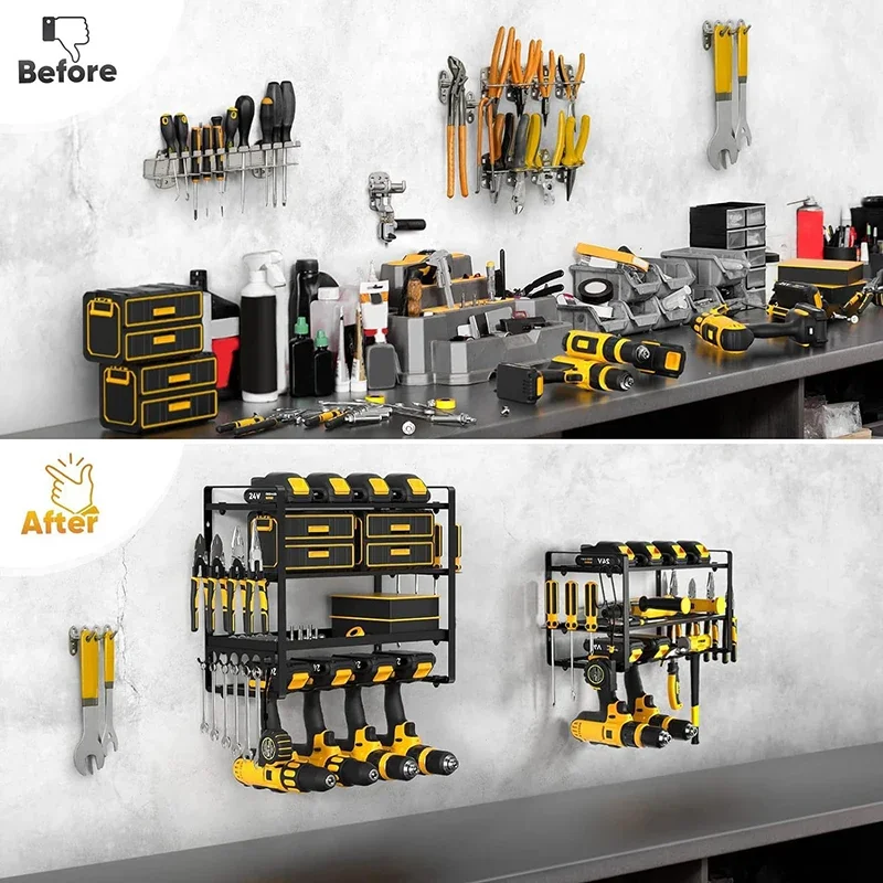 4-layers Iron Tool Shelf Wall Mounted Organizer Tools Shelf Professional Workshop Tool Shelves Holder Drill Storage Bracket 4