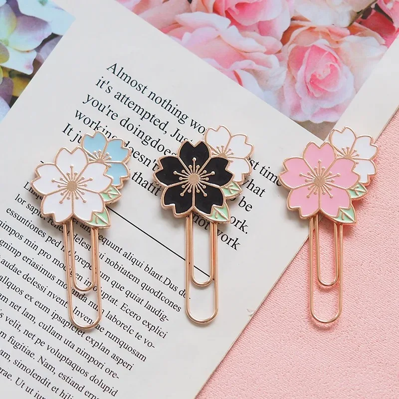 Cherry Blossom Paper Clip Metal Bookmark Clip Notebook Decoration Stationery 1Pc