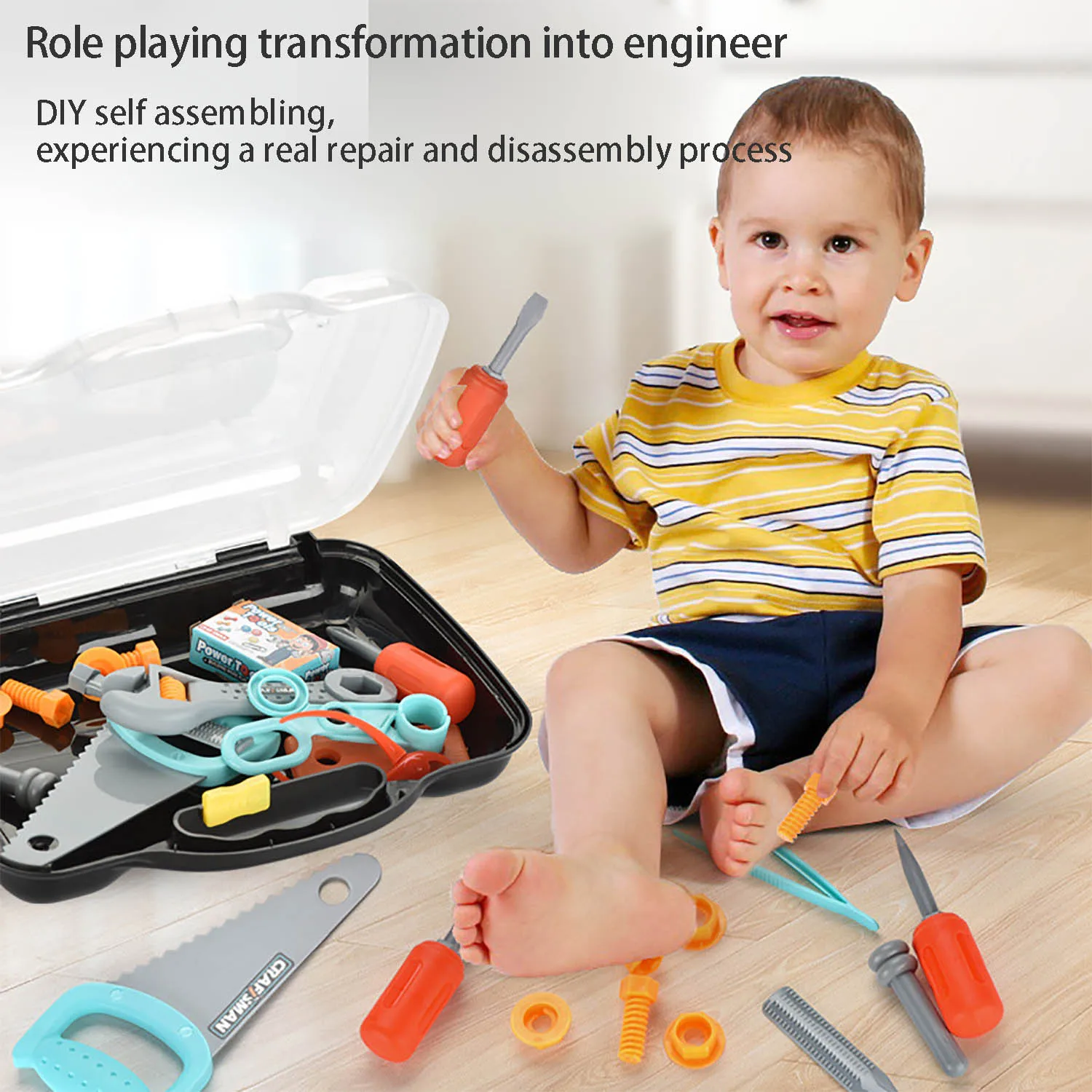 Kids Construction Toys Kids Pretend Play Set Kids Educational Toys Home Repair Toys Model Assembly Tools Children's Tool Carrying Case Disassembly and Assembly Engineering Series Storage Box DIY Assembling for Home Toys