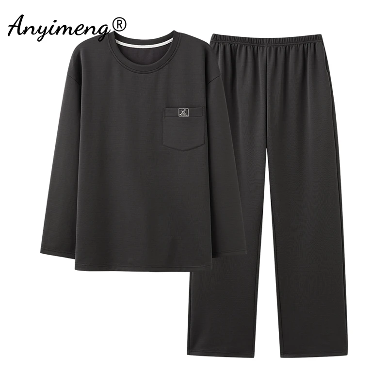 Autumn Winter Black Pajamas for Men Soft Faux Cotton Homewear Long Sleeves Nightwear Leisure Man Fashion Sleepwear New pajamas set,man pajamas set