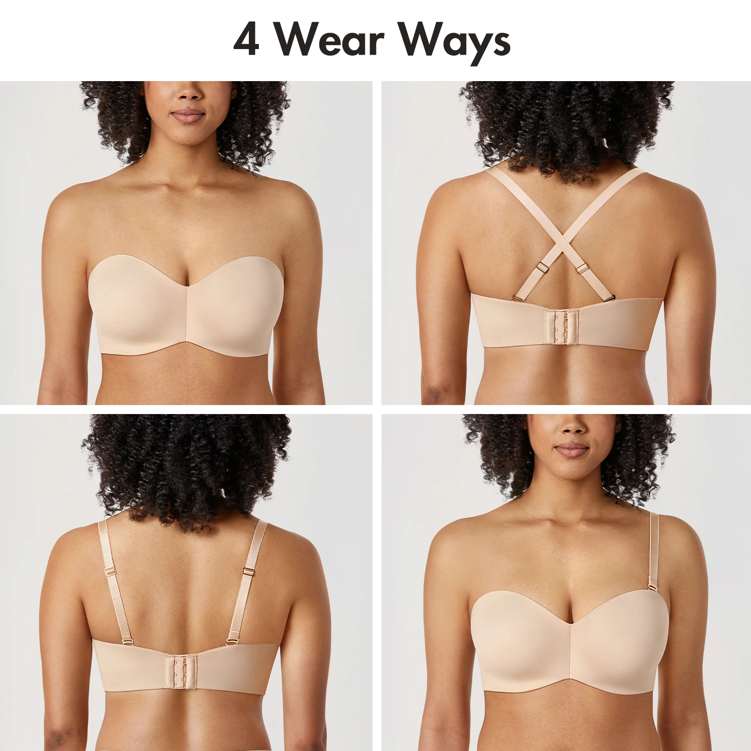 Women's Strapless Bra Unlined Underwire Minimizer Plus Size Support Multiway