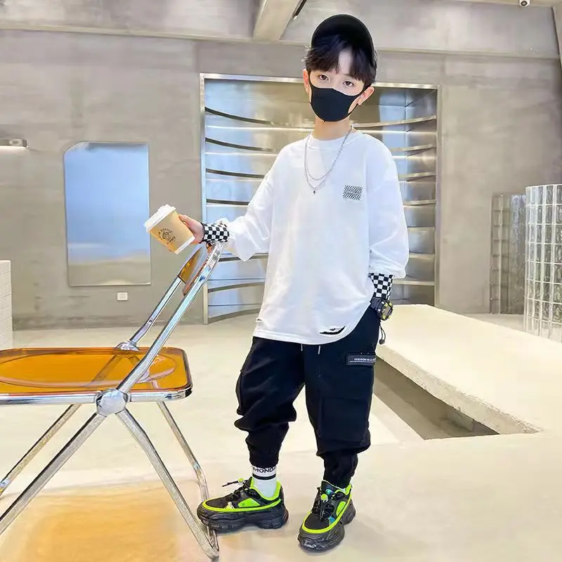 كنزة قطنية ممزقة للأطفال ، مرقعة فضفاضة ، كنزة صوف...