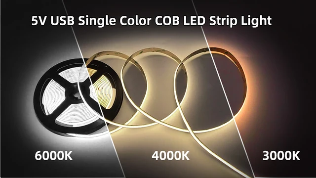 Ruban LED COB USB GINGSOW 5V - 1 Mètre, Blanc Froid 6000K, 320 LEDs/m, Découpable, Adhésif, Pour Rétroéclairage TV, Meubles