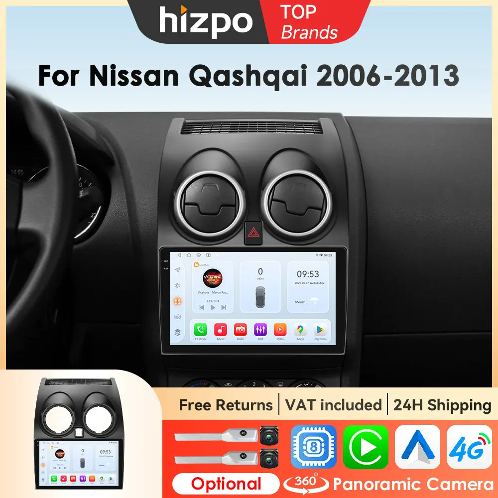 Hizpo AI Stimme Für Apple CarPlay Radio für Nissan Qashqai 1 J10 2006 2007 2008-2013 4G auto Multimedia GPS 2din Android Auto DSP
