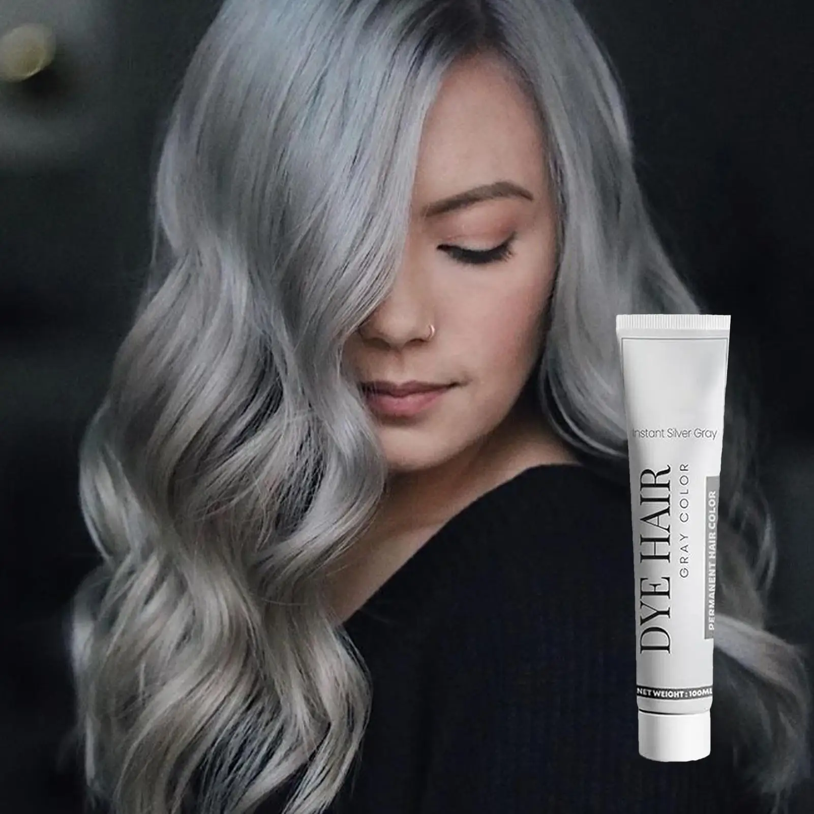 Tinta per capelli grigia unisex permanente, colore grigio argento, crema colorante a lunga durata, nutriente e naturale, per acconciature in stile punk. - immagine 2