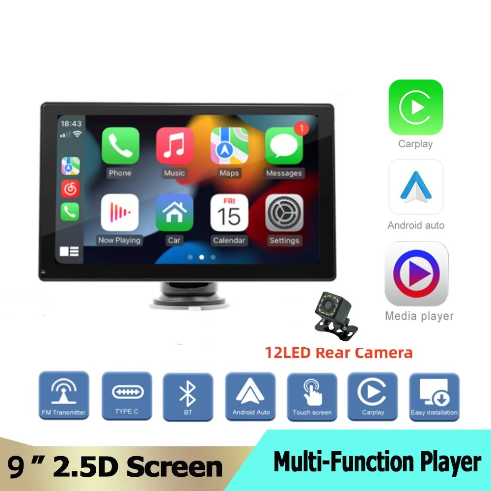 9inchCarplayMonitorPortableWirelessCarPlayNavigationforCar