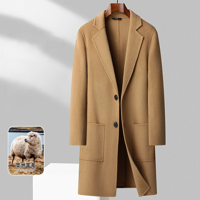 

New Arrival Fashion Handmade Double-sided Woolen Coat, Men's Medium Length, Large Pocket, Fabric Thick Winter Size M LXL2XL3XL