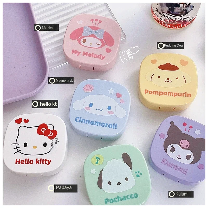 

Anime Kawaii Sanrio Hello Kitty My Melody Kuromi Cinnamon Roll Cartoon Contact Lens Case Mini Colorful Storage Soaking Box Gift