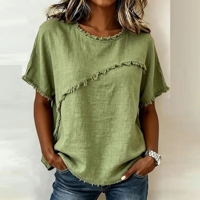 Summer Women T-Shirts O Neck Tassel Design Loose Tee Tops Female Casual T Shirts For Women Summer Pullovers 5