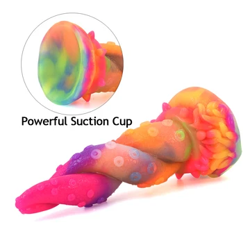GEEBA Glow In Dark Octopus Tentacle Fantasy Dildo Anal Plug Soft Luminous Sex Toys For Women Men G-Spot Stimulate Sex Products 4