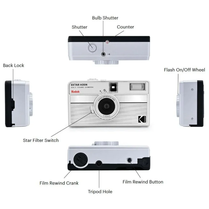 Original Kodak EKTAR H35 H35N Half Frame Camera 35mm Film Camera Reusable Film Camera With Flash Light Optional ColorPlus 200