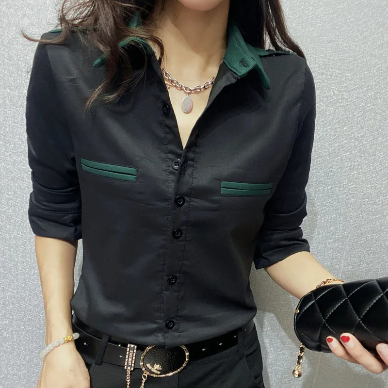 2023 New Spring and Autumn Fashion Style Business Casual Women's Oversized Slim Contrast Color Single Breasted Women's Shirt