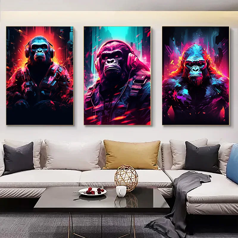 

Canvas Painting Posters for Wall Decor 1Pcs Wall Decoration Poster Gorilla's Colorful and Domineering Art Decorative Paintings