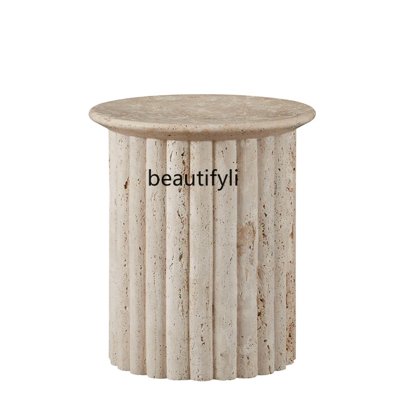 

yj Nordic Style round Yellow Cave Stone Side Table Villa Hotel Model Room Living Room Carved Side Table Corner Table