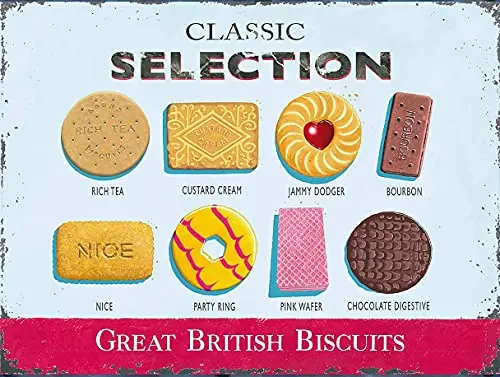 

Great British Biscuits Wall Poster Tin Sign Vintage BBQ Restaurant Dinner Room Cafe Shop Decor