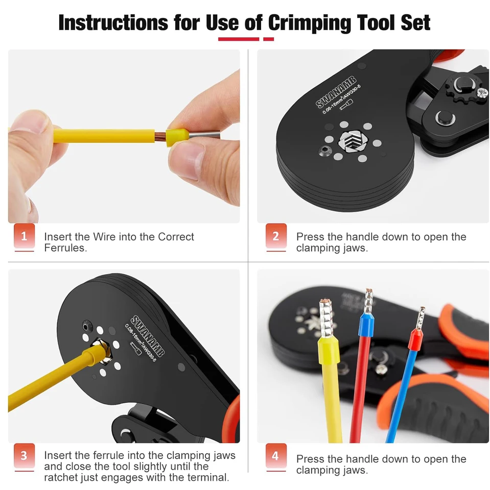Kit D'outils De Sertissage De Virole AWG 30-5 Avec 1200PCS Terimnals En Cuivre Rouge