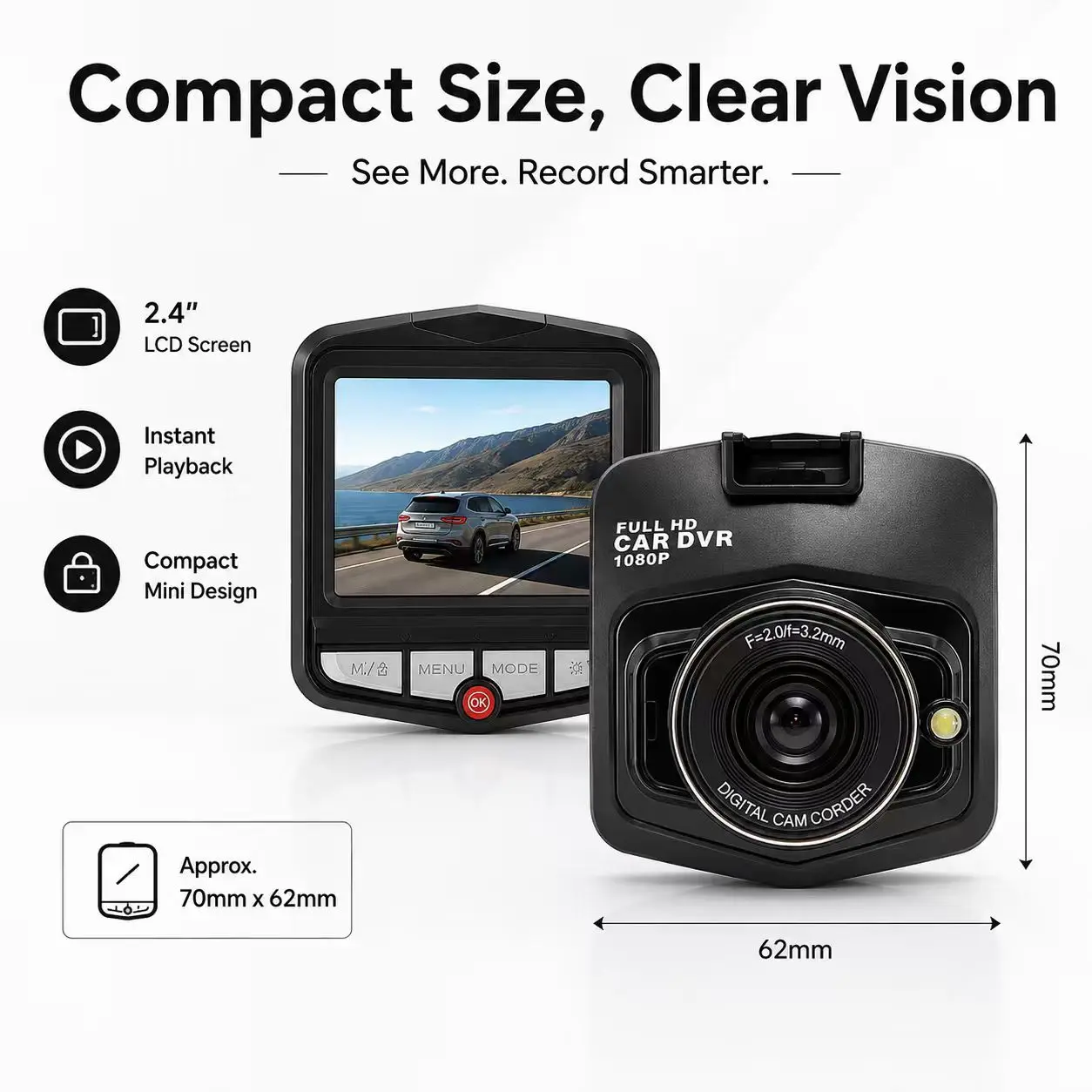 Telecamera DVR per Auto 1080P, Registratore Video HD per Veicoli, Monitor DVR, Telecamera per Parcheggio con Sensore di Gravità e Registrazione in Loop - immagine 6