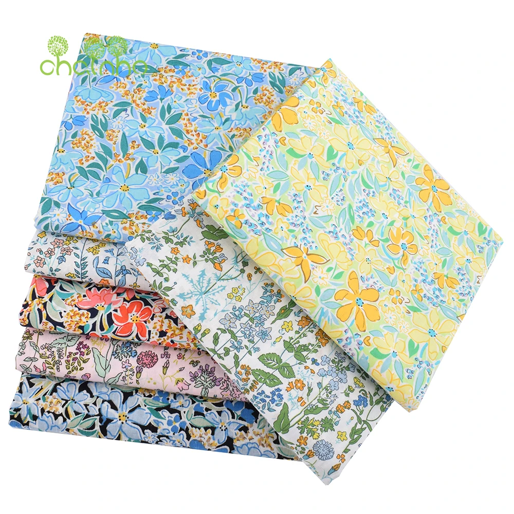 Chainho,Printed Plain Weave Cotton Poplin Fabric,DIY Sewing Quilting Material,Patchwork Cloth,7 Designs,3 Sizes,15PC142