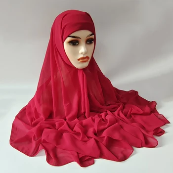 حجاب إسلامي مع قبعة للنساء ، وشاح شيفون سادة ، حجاب فوري ، 4