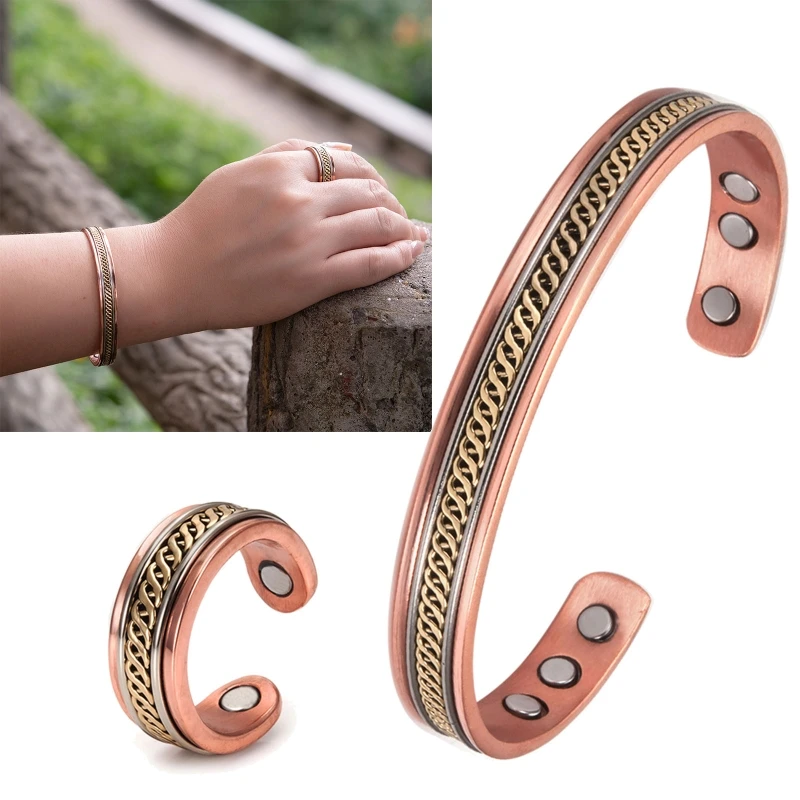 

2 шт. розовое золото регулируемые браслеты-манжеты-кольца наборы ювелирных изделий для женщин и девочек