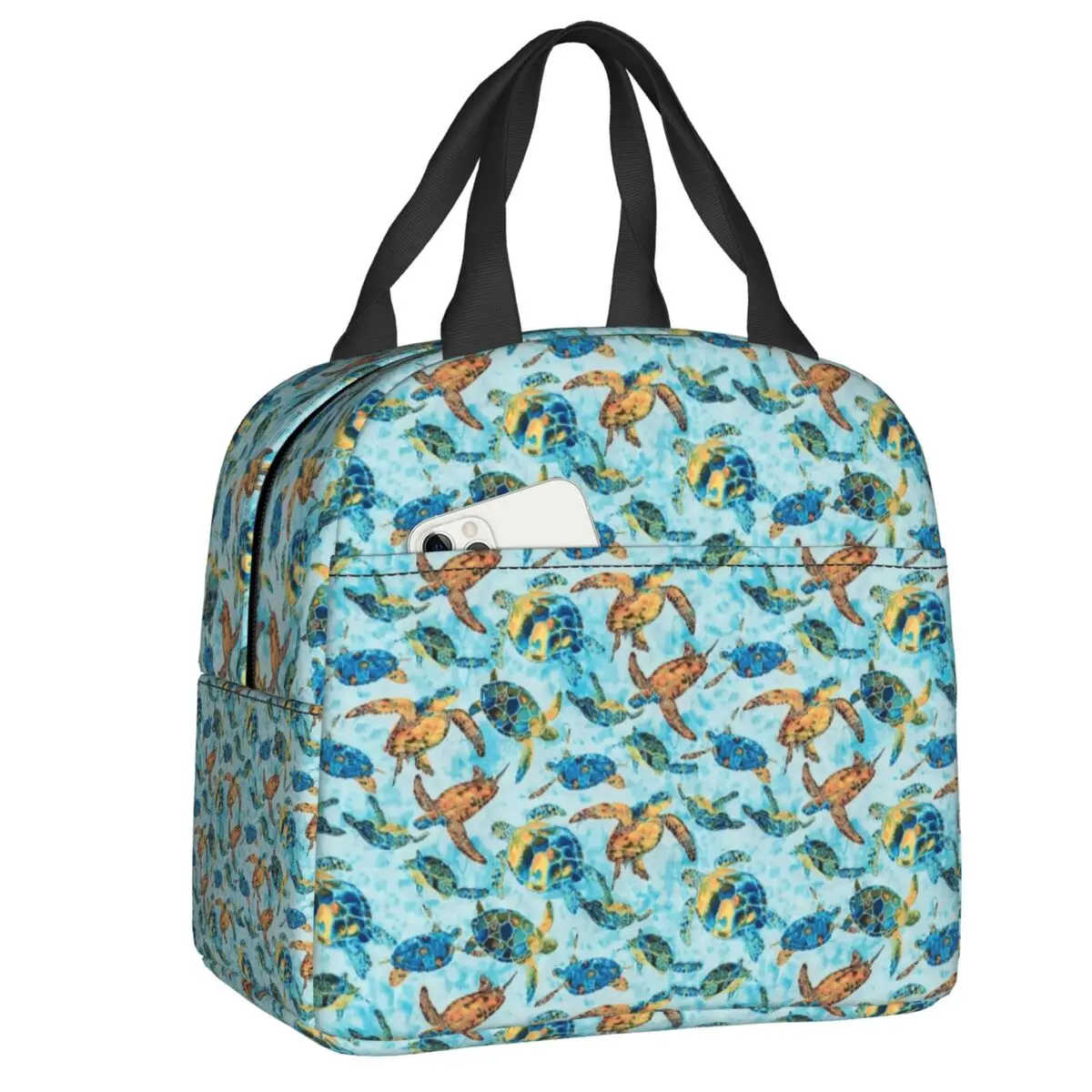 

Watercolor Turtles Pattern Insulated Lunch Tote Bag for Women Ocean Lover Thermal Cooler Food Lunch Box Work School Travel