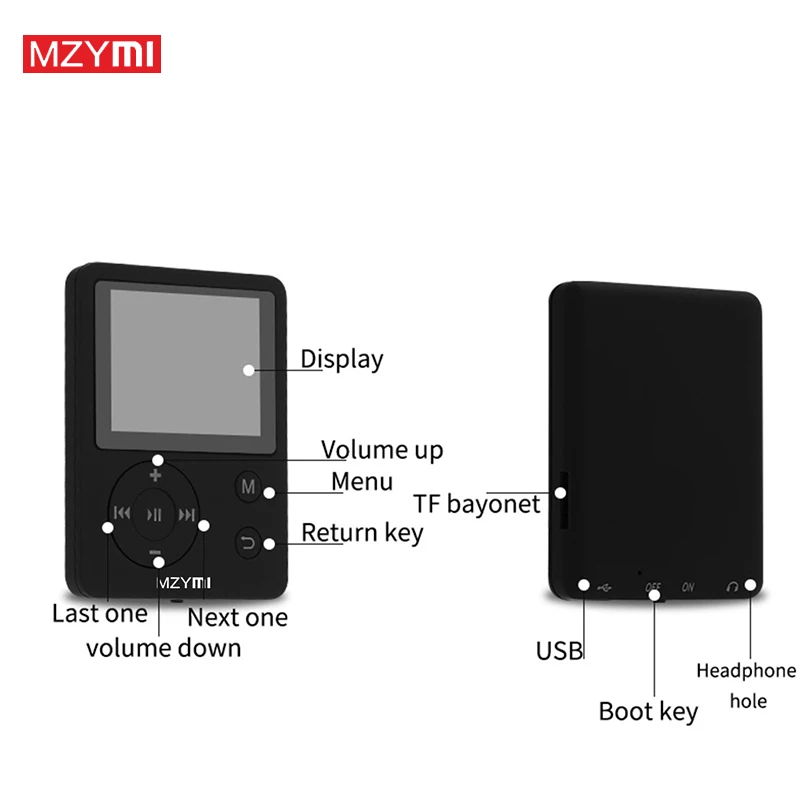 MZYMI MP3 MP4 Player M002 Lossless Sound Digital Music Built-in HD Speaker With FM Radio Support Up To 64GB TF Memory Card
