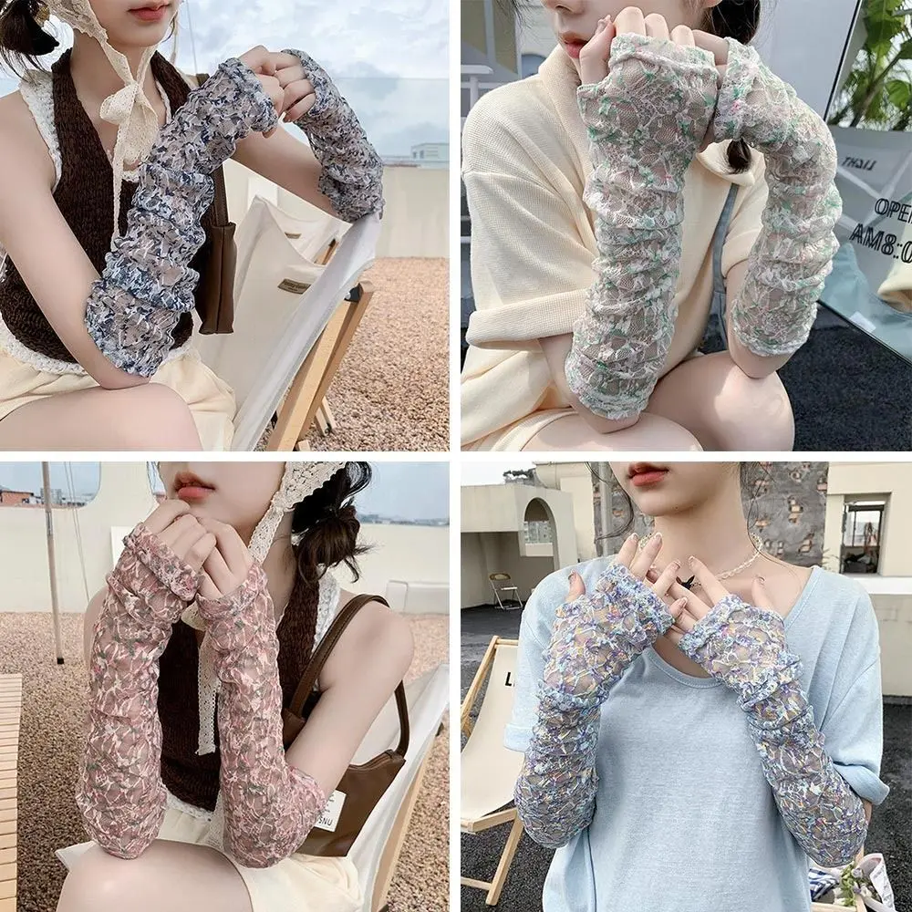 

Summer Mesh Thin Long Gloves Hollow-Out Cycling Mittens Arm Sleeves