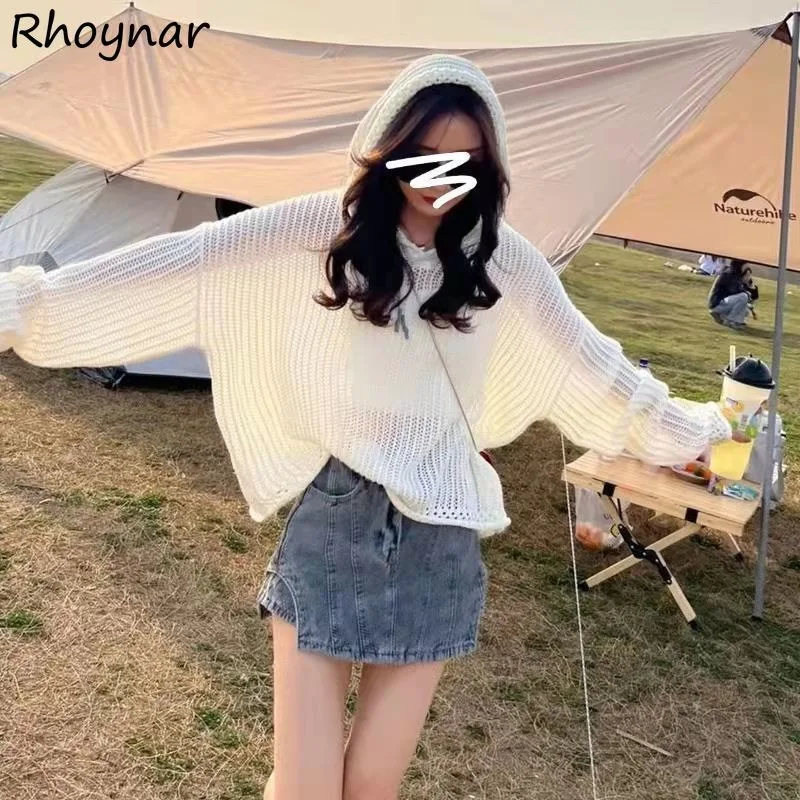

Женские пуловеры с вырезами, летние милые тонкие свободные солнцезащитные пуловеры для девушек, однотонная простая корейская мода, шикарная простая однотонная шикарная одежда