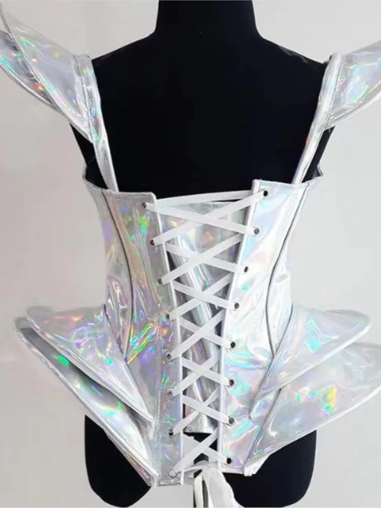 Nightclub Gogo White Laser Sexy One Piece Stage Performance DS Dance Bodysuit
