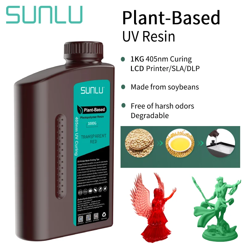 

SUNLU UV Resin 1KG 405nm Liquid PLANT-Based Eco-Friendly Photon Curing 3D Printer LCD UV Sensitive Light Odor High Precision