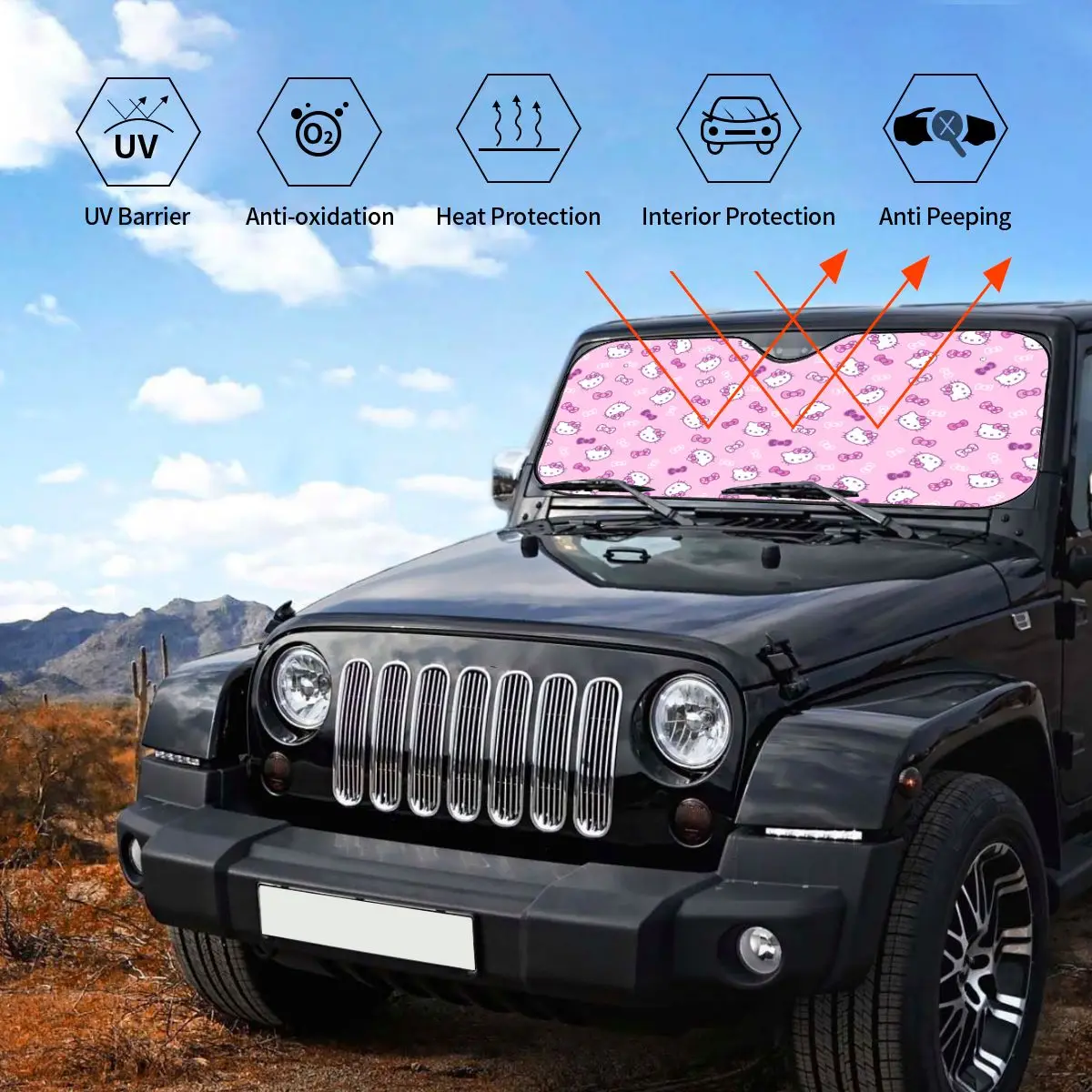 Sanrio Hello Kitty Personality Sunshade Windscreen 76x140cm Kitty White Foils Car Window Windscreen Cover Solar Protect