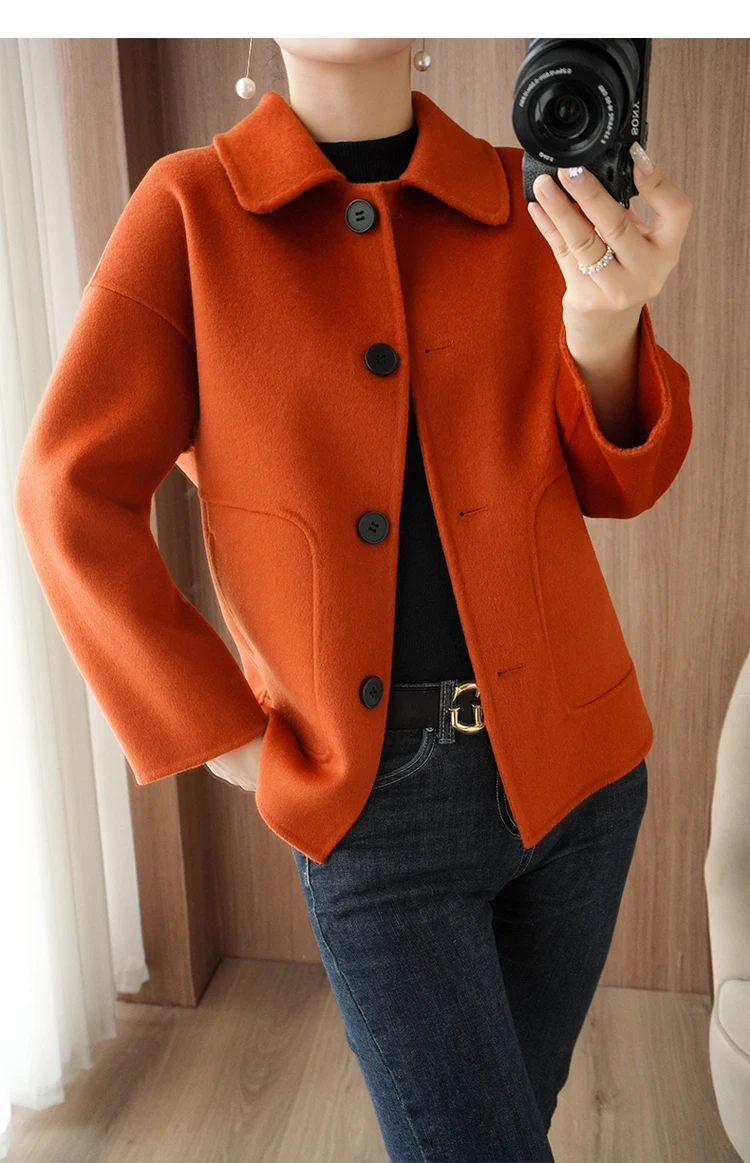 100% Pure Wool Woolen Overcoat Women's Short Korean Style Loose Double-Sided Woolen Coat Small Outer Wear Cashmere Thick