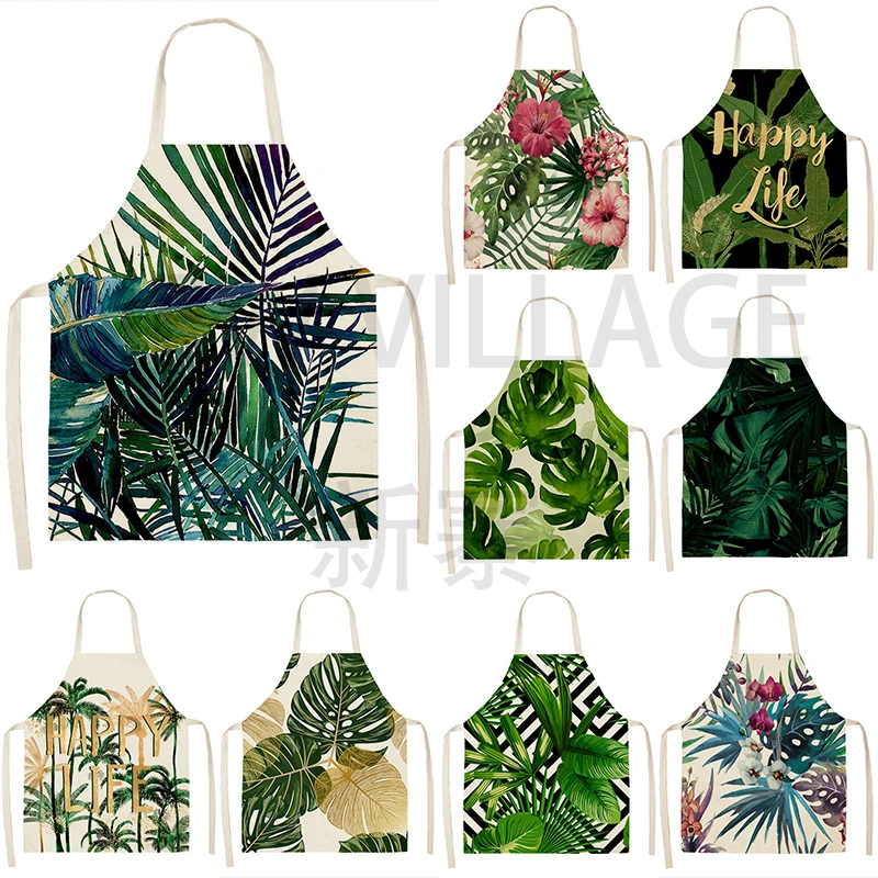 

Tropical Palm Leaf Monstera Cleaning Art Aprons Home Cooking Kitchen Apron Cook Wear Cotton Linen Adult Bibs 53*65cm 46342-2