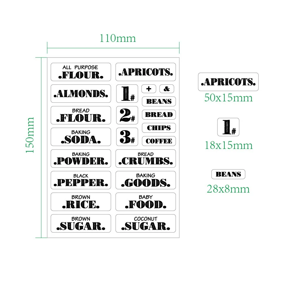 Label Stickers Stickers 6 Sheets Spice Labels Printed Waterproof Transparent Self Adhesive Pantry Food Sticker Kitchen Jar 132pcs
