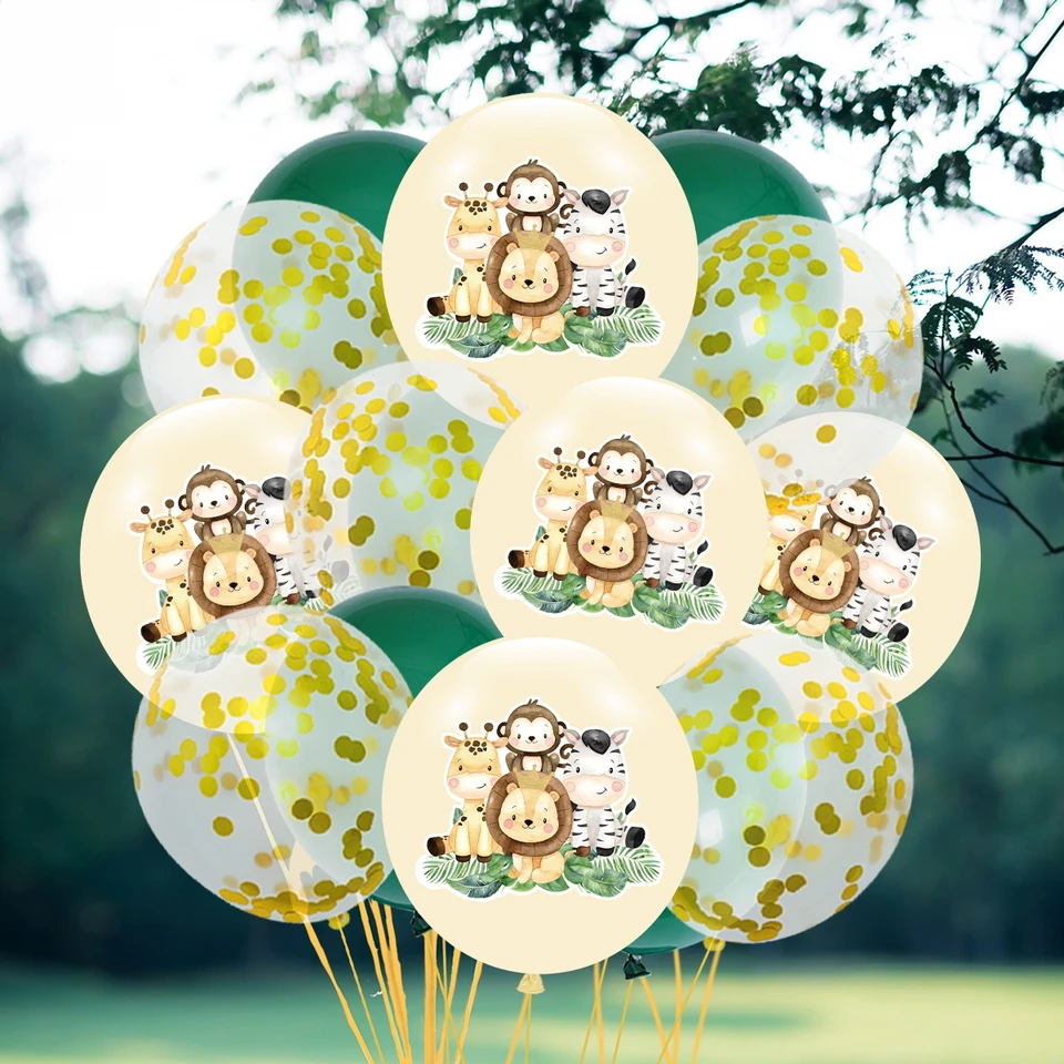 Ballons Latex Imprimés Ballons Safari Jungle - 60 Pièces 12 Pouces Vert Olive Et Sauge Avec Imprimés Animaux - Pour Décoration Fête Anniversaire Décoration Fête Thème Jungle