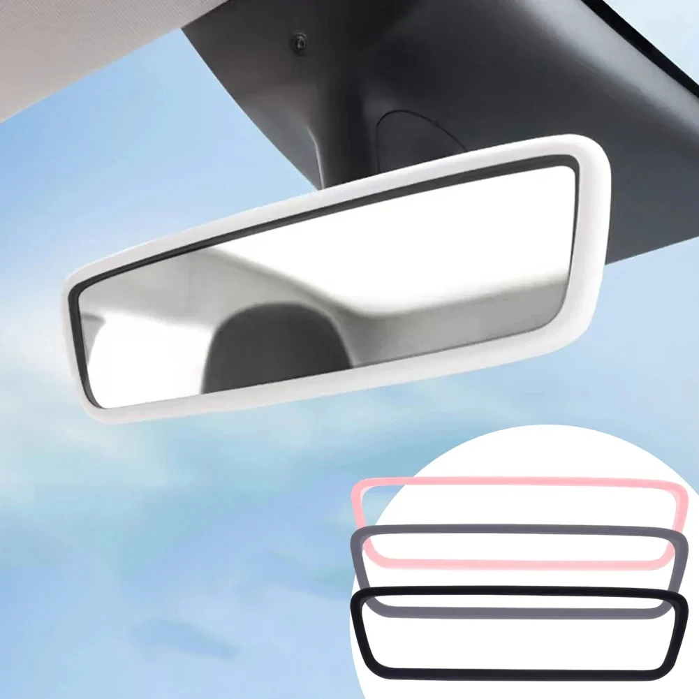 For Tesla Model 3 Y Interior Accessories Rearview Mirror Protector Trim Silicone Decor Frame White Pink Protection Strip