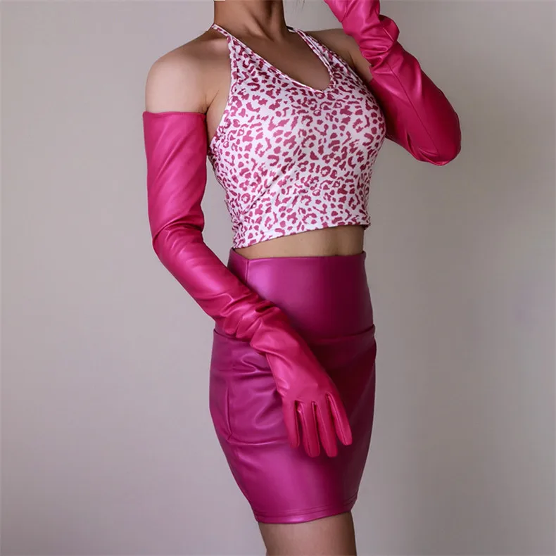 Extra lange Mode Handschuhe Kunstleder vegan pu 28 "70cm Rose Pink Fuchsia Magenta sexy Nachtclub Luxus Erwachsenen Frauen Bodysuit – Detail 39