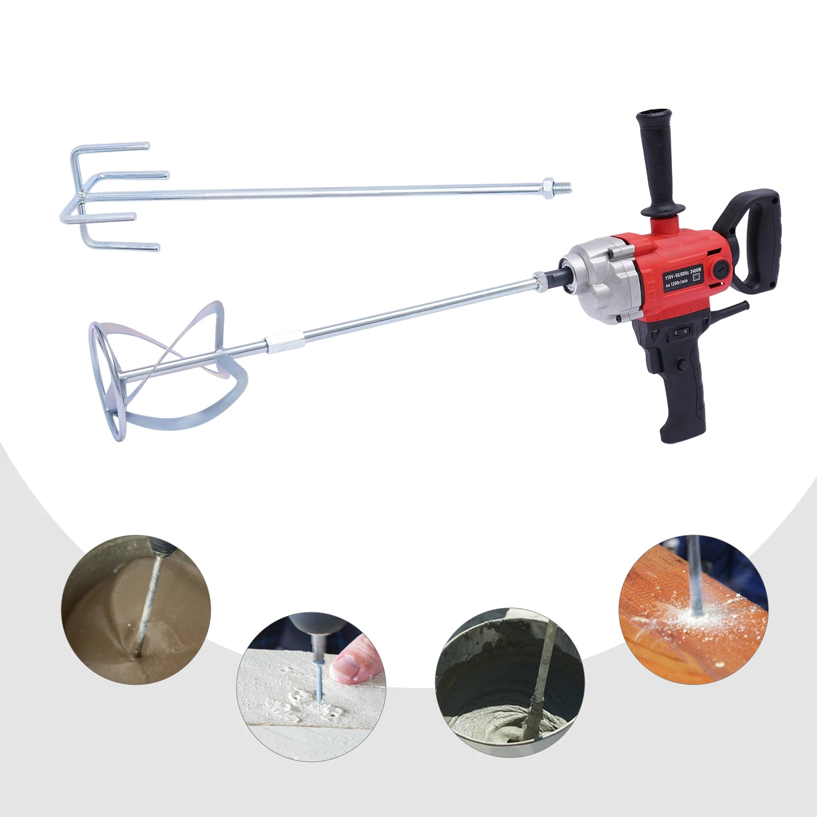 Drill Mixer Set with Spade Handle Electric Corded Mixing Drill Machine 2400W Motor Concrete Mud Mixer 2600w electric concrete mixer portable handheld concrete cement mixer 6 speeds adjustable mixing machine thinset mortar grout plaster paint stirring tool