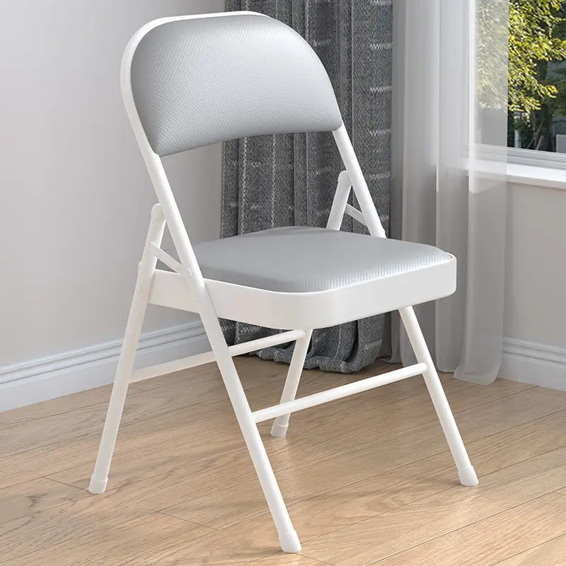 Silla de cuero moderna para conferencias, taburete plegable para dormitorio, marco de acero inoxidable, asiento portátil de color sólido para el hogar, 1 unidad