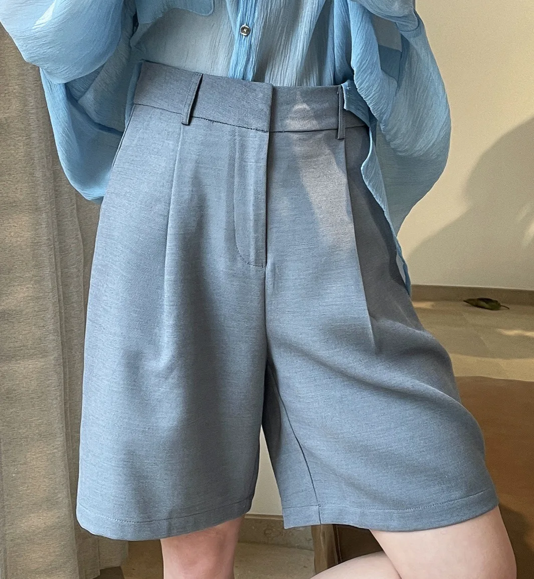 Vintage Gray Loose High Waist Shorts 