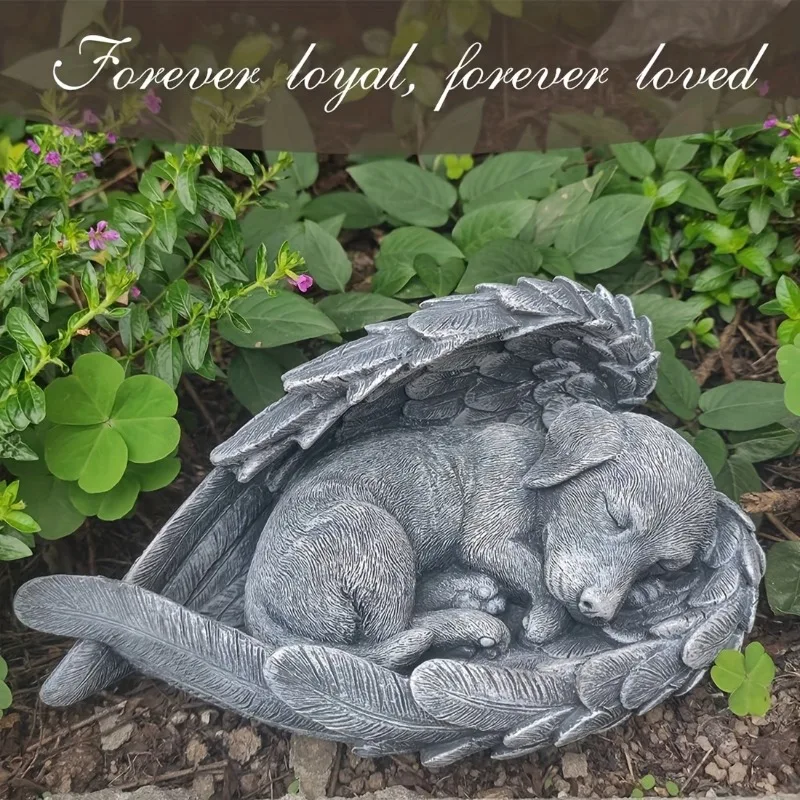 Pet Dog Cat Tombstone Personalized Memorial Stone Resin Statue Creative Angel Dog Cat Ornament Pet Tombstone Memorial Stone