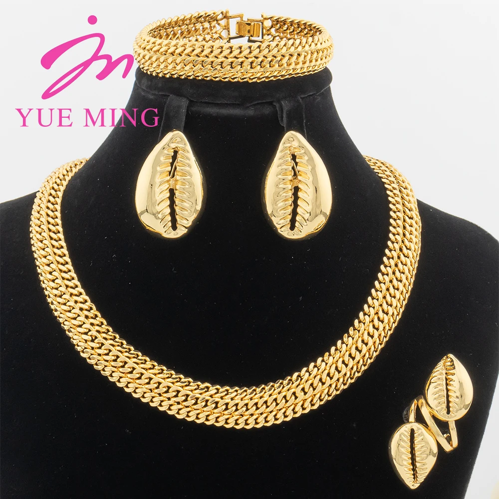 

YM 18k Gold Plated Jewelry Sets For Women Africa Wedding Bridal Dubai Necklace Earring Shell Bracelet Ring Party Birthday Gifts