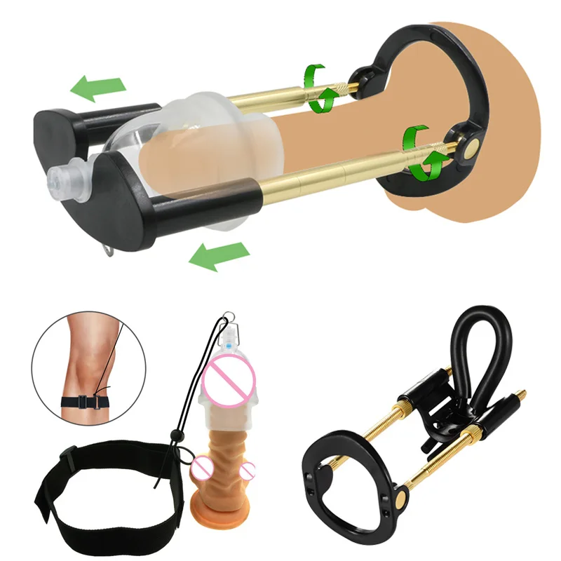 

Bending Correct Penis Pump Extender Enlarger Stretcher Sex Toys Men Dick Tension Enhancer Traction Enlargement with Vacuum Cup